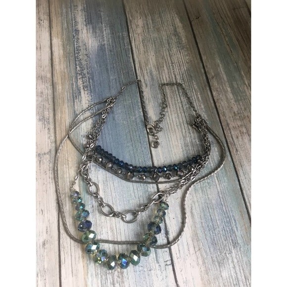 Loft Multi Chain Necklace Blue Silver - Picture 2 of 2
